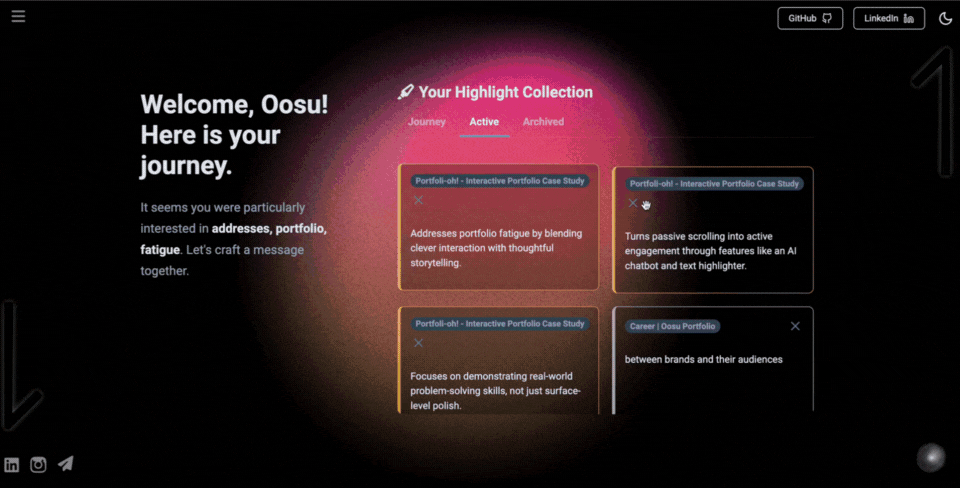 GIF showing the full journey from highlighting text to generating a message draft