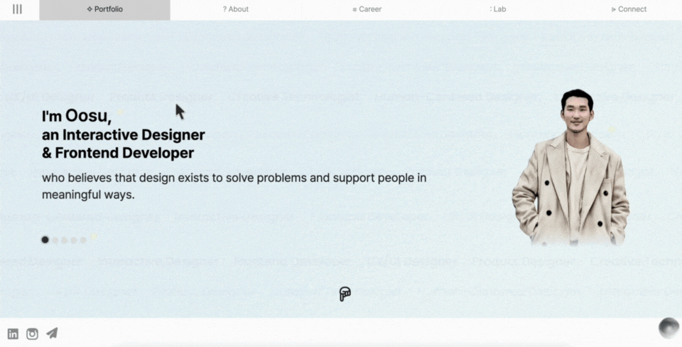 Storytelling GIF showing the problem of a small cursor and the solution of a custom cursor with micro-interactions