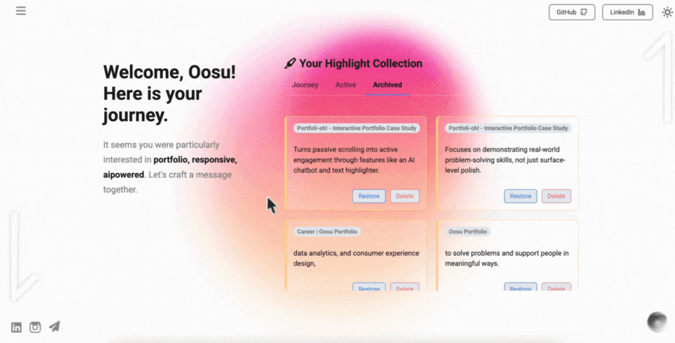 Figma prototype GIF demonstrating the user flow of the highlighter feature