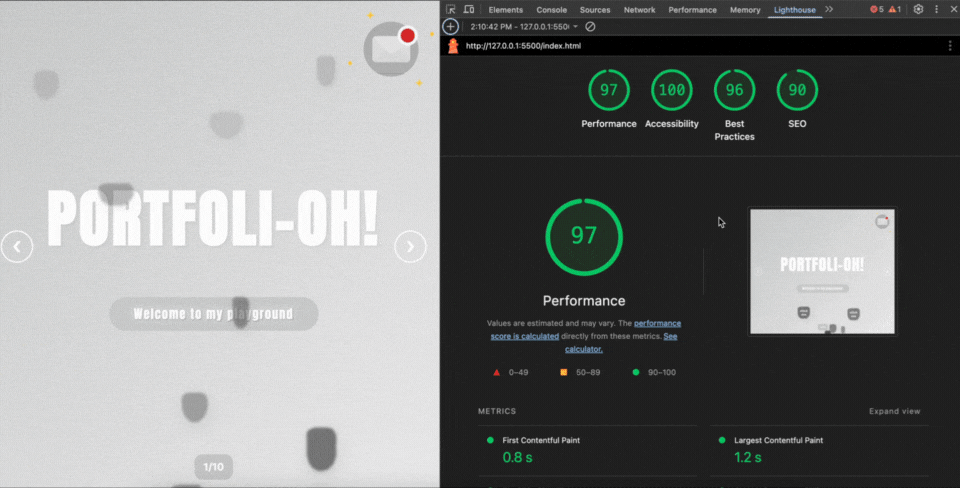 Lighthouse performance report showing a 97 score